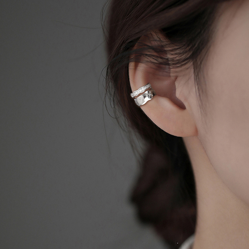 Cross rhombus earring clip French temperament small fragrant style earrings without earholes double wave diamond exquisite ear clip