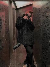 2025新款黑色羊羔毛皮草外套女加厚宽松西装领中长款毛毛大衣冬季