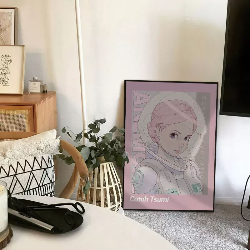 艺术装饰画民宿挂画可爱女生小众日式小清新插画太空女孩客厅挂画