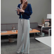 定制许妍同款拉链连帽毛衣外套女设计感短款上衣灰色长裤套装女装