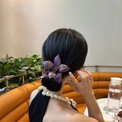 款銅合金布藝髮飾【錦花】輕奢手工設計氣質紫色花朵銅絲髮圈
