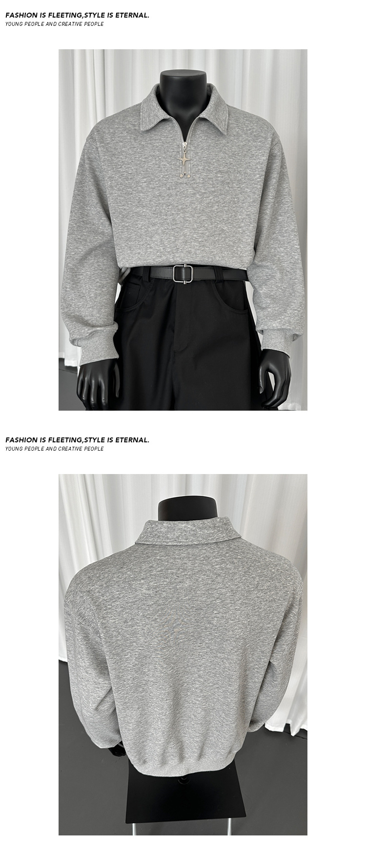 Schweres Baumwoll-sweatshirt Mit Half-zip Stehkragen Unisex_voghion.com