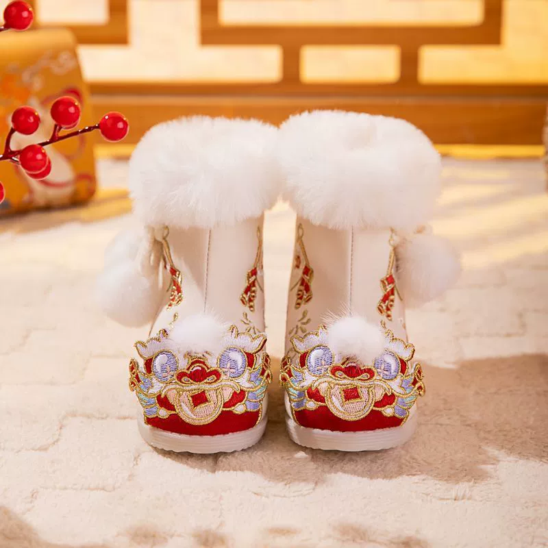 [Милый красный] детские хлопковые сапоги Hanfu для девочек национальный ветер сапоги милые красные новогодние туфли