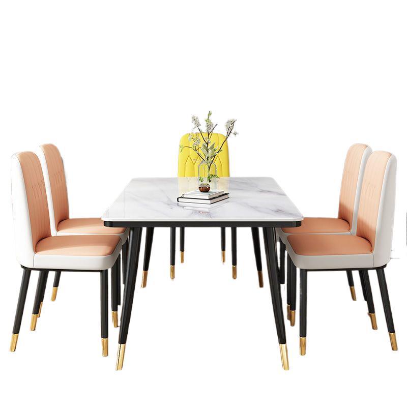 Mesa de comedor nórdica combinación de mesa de comedor doméstica de lujo ligera y simple mesa de comedor de vidrio templado imitación de mesa de comedor de mármol