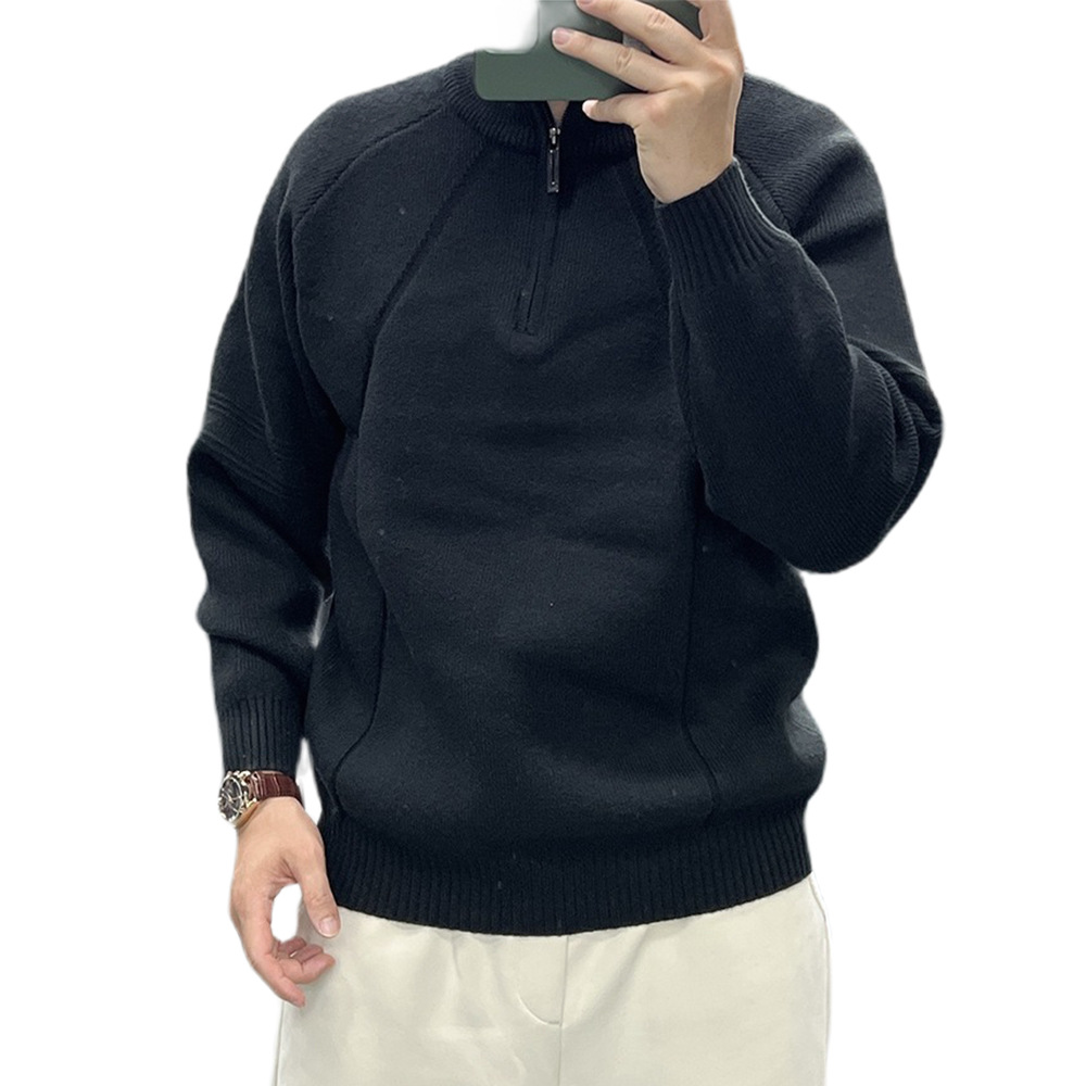 Explosiones transfronterizas de tamaño europeo de tamaño grande suéter medio cremallera camiseta de punto de hombre otoño y invierno explosiones de cuello medio alto fábrica de negocios al por mayor
