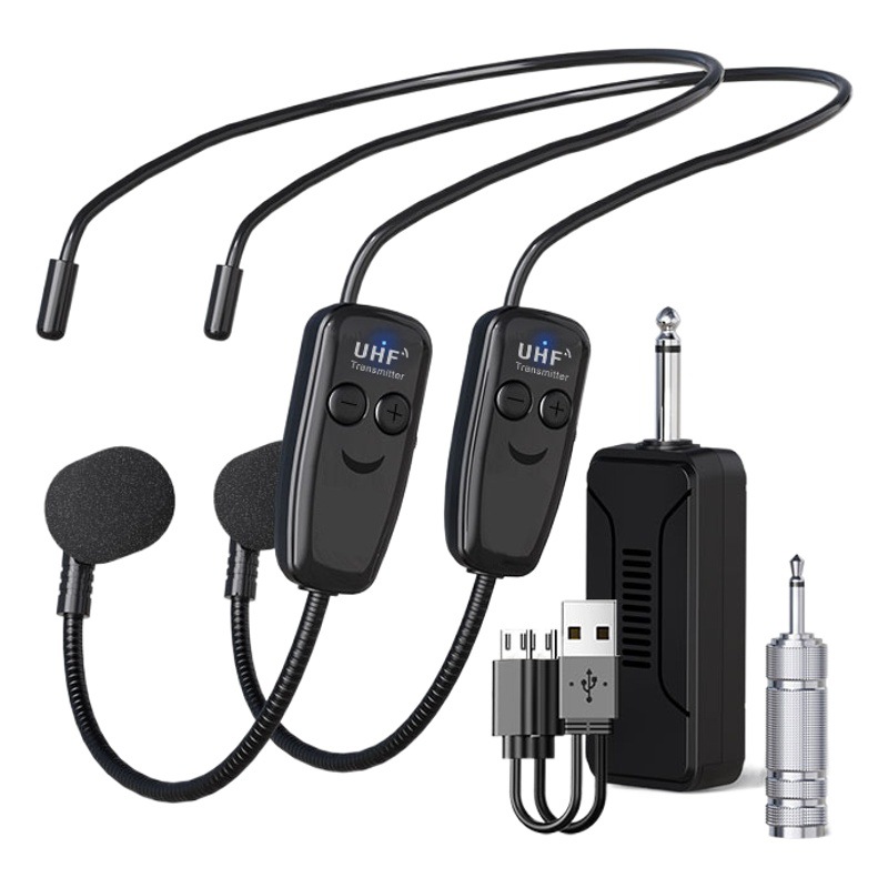 Micrófono inalámbrico de uno a dos amplificador de auriculares amplificador de altavoz al aire libre rendimiento UHF auricular maestro micrófono pequeño