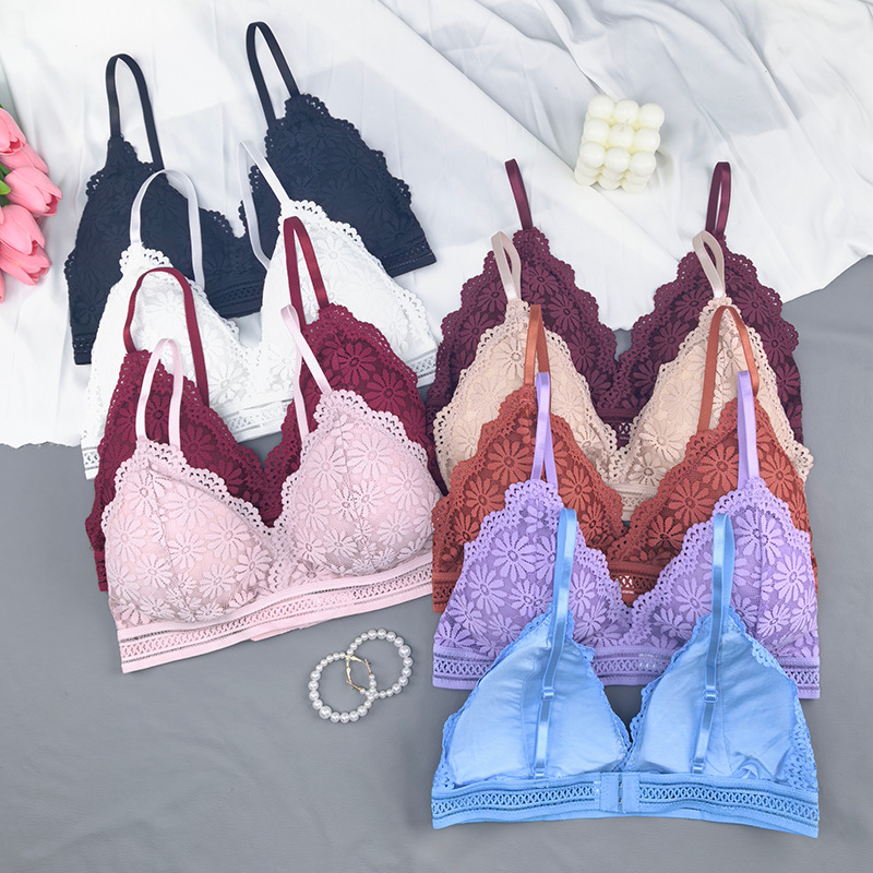 Transfronterizos sexy encaje envuelto en ropa interior de pecho de mujeres profundas V reunidas bra de espalda hermoso bra sin anillo de acero permeable comercio exterior