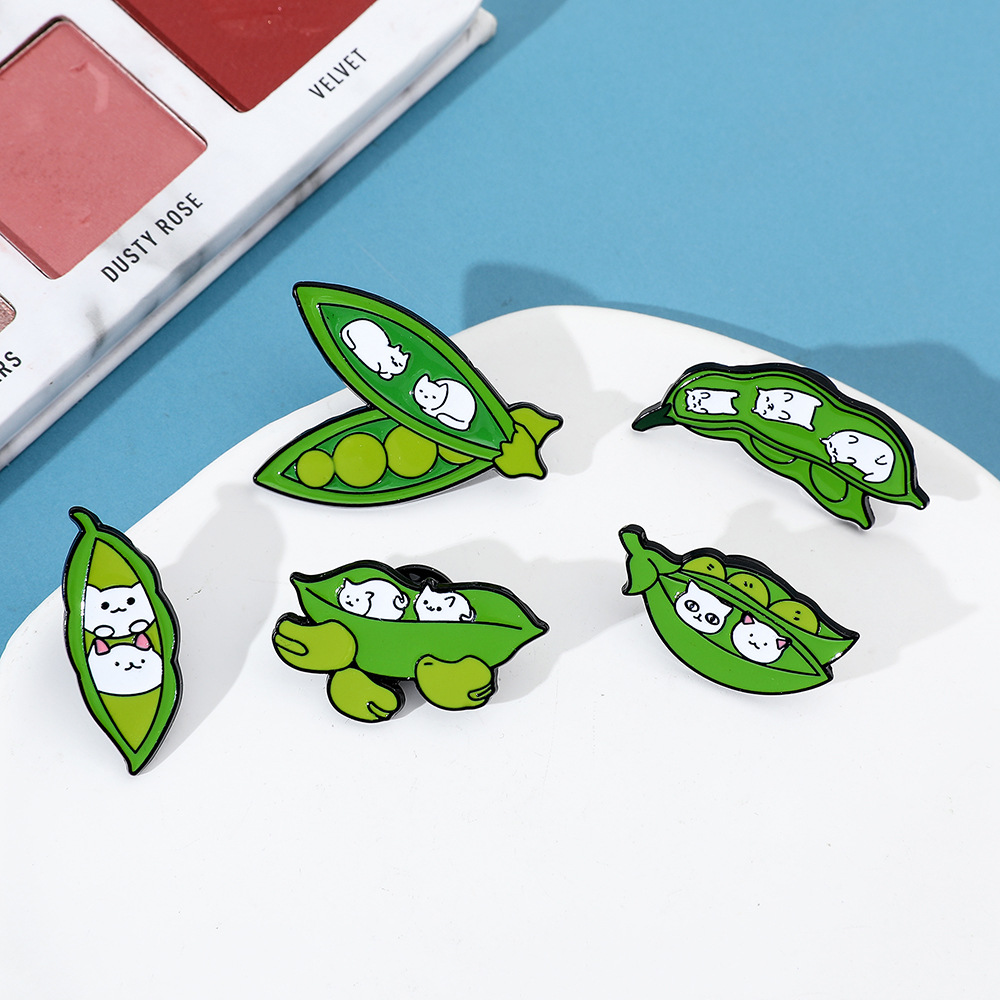 6g Weight Brooches Classification Casual, Daily Occasion Alloy Material Cat, Pea Pattern Unisex Gender Enamel Design Cute Style Cute Pin Cat Pea Alloy Enamel Unisex Brooches 23