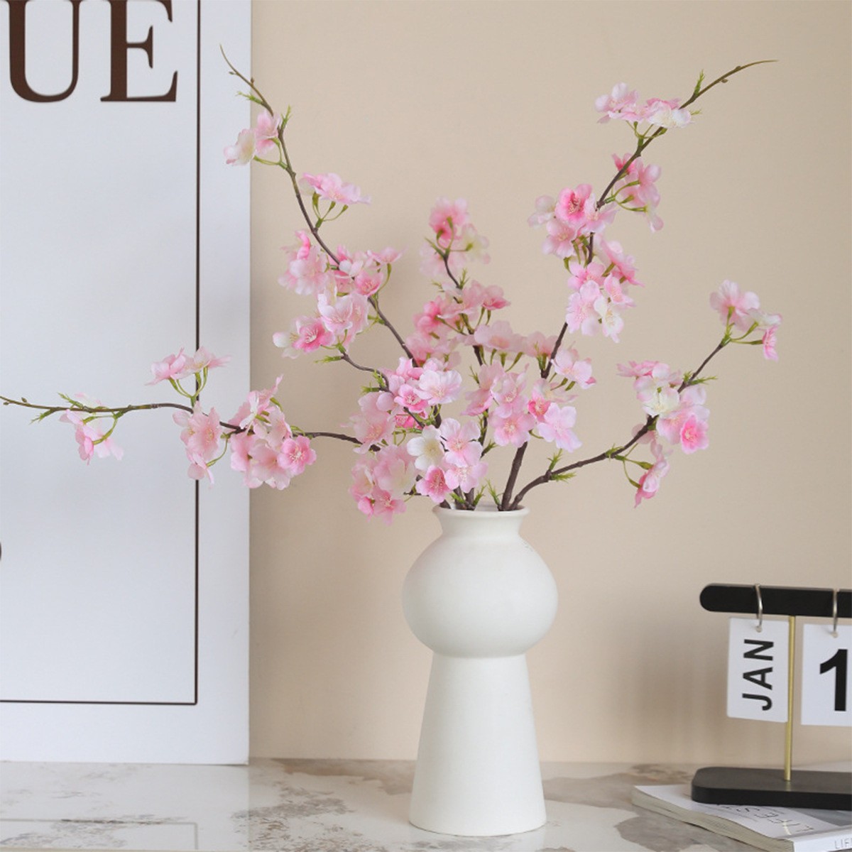 Dropshipping 2-Pronged Cherry Blossom Branch Artificial Flower Chinoiserie Home Bedroom Peach Blossom Branch Artificial Flower Decoration Photography Flower Arrangement Branch