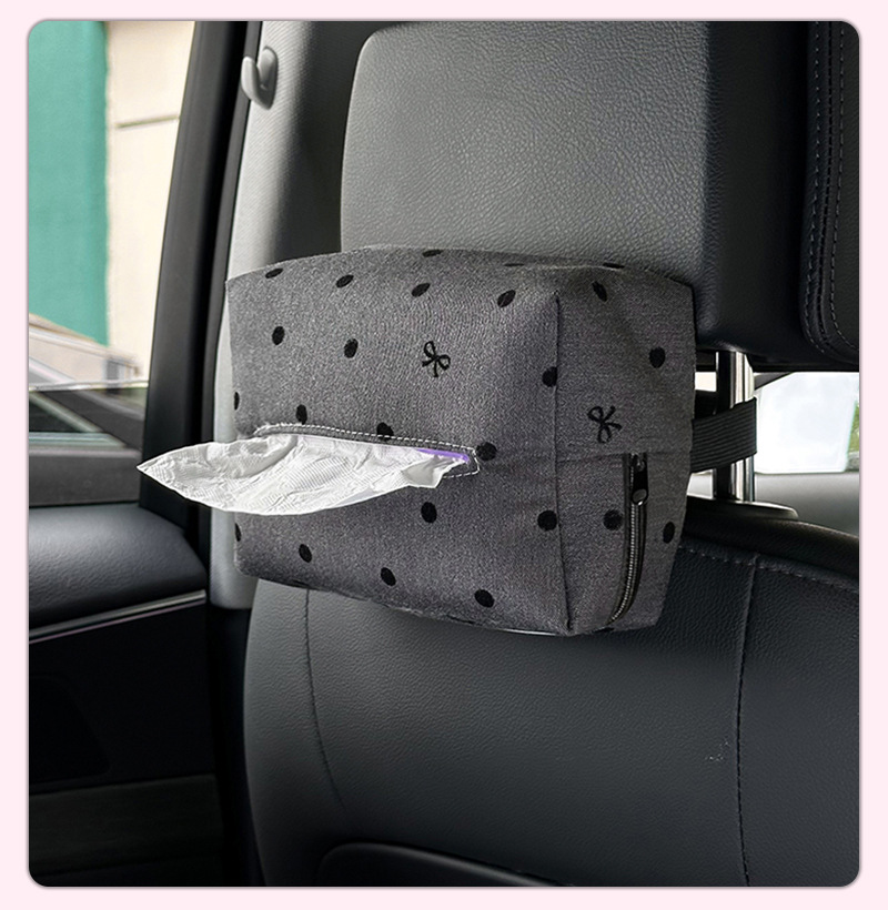 Car Tissue Box Polo Dot Bow Car Seat Back Hanging Tissue Drawers Internet Popular Multifunctional Car Tissue Box