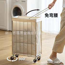 家用不锈钢脏衣篓手推车可折叠浴室卧室客房脏衣服裤子整理收纳篮
