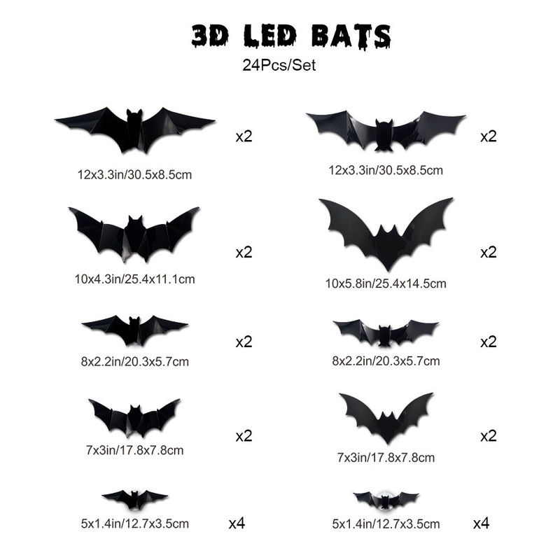 新しいハロウィン夜光コウモリ3D立体黒コウモリウォールステッカー、ハロウィンパーティーの雰囲気作りに光るコウモリ|undefined