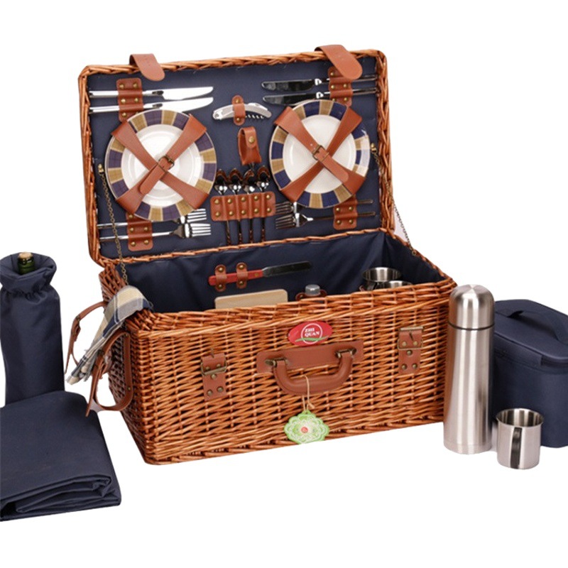 Fábrica spot comercio exterior de alta gama set de canasta de picnic al aire libre de sauce con cubiertos cojín de mesa canasta de picnic