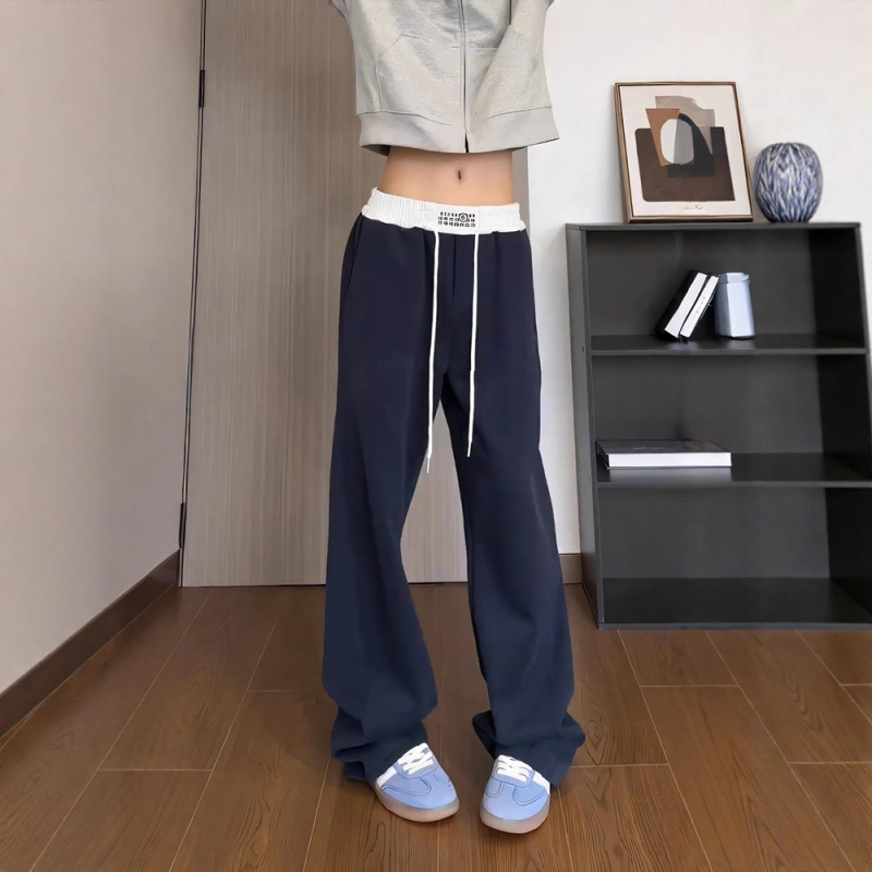 Navy Blue Margiela Curved Blade Sweatpants Autumn and Winter Unisex Straight Loose Oversize Pants Drawstring Casual Pants
