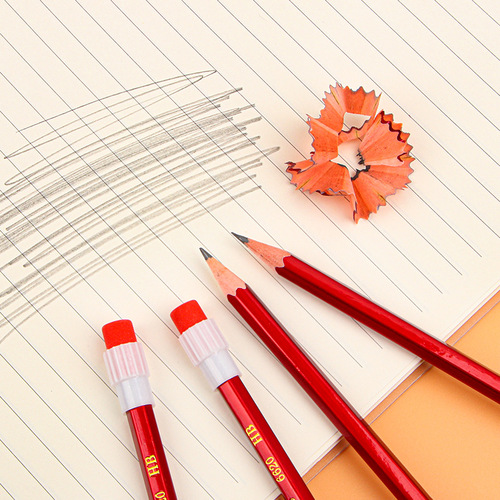 Student stationery pencil big red with eraser head wooden HB pencil children's writing pencil wholesale