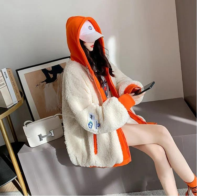 Cross-Border Supply Thickened Lamb Wool Coat for Women, Autumn and Winter Women's Clothing, Korean Style Loose Design, Plus Size Fleece-Lined Top