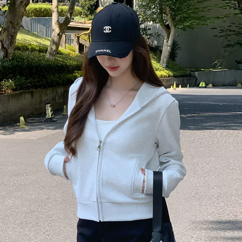 1203严选拉链连帽卫衣外套女春秋冬季带口袋内搭短款开衫上衣