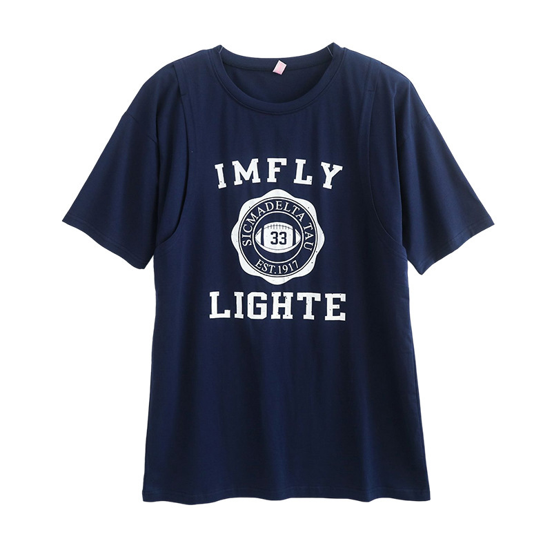 お出かけ用純綿授乳服、おしゃれなホットママ風マタニティTシャツ、春夏半袖ボトムスシャツ、授乳トップス、夏服|undefined