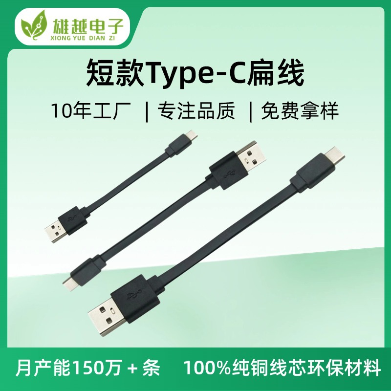 10CM面条typec短线15CM扁线充电宝数据线2A环保白色20CMA对C快充