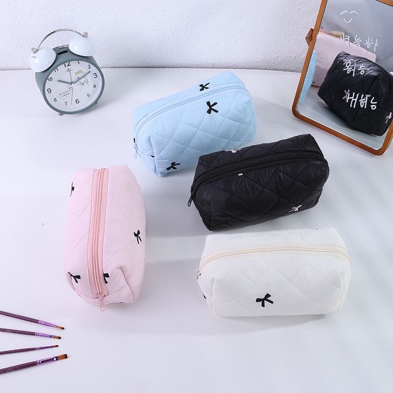 韓国キルティングリボン新しい化粧品バッグイン日本収納ポータブル鉛筆バッグ女性のかわいいクラッチバッグ|undefined