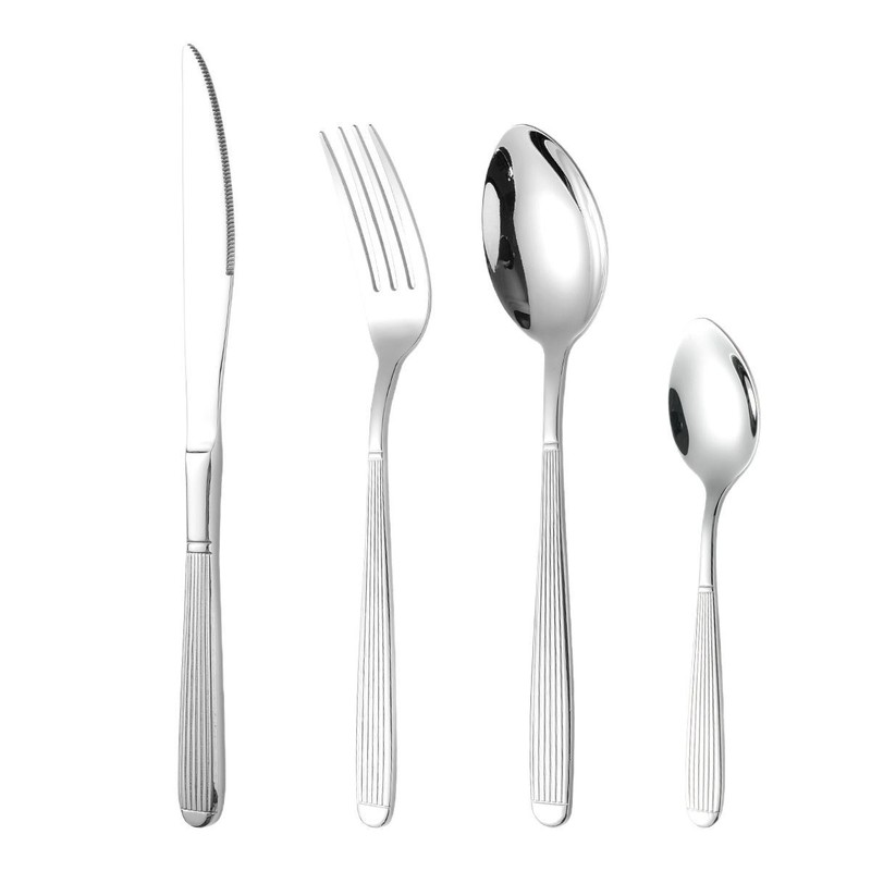 クロスボーダー新品304ストライプステンレスローマ柱食器鏡面ナイフフォーク洋食ステーキスプーンフォークセット|undefined