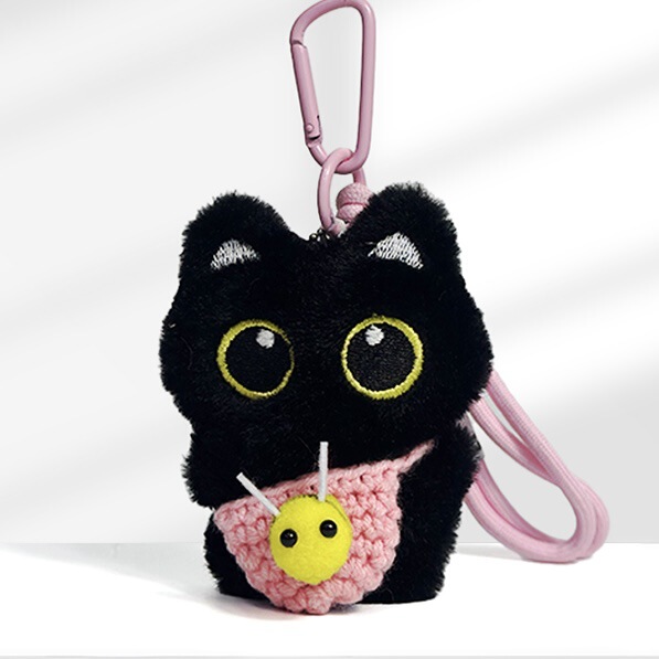 超かわいい小さな黒猫のペンダント、パーソナライズされたかわいいぬいぐるみ、手織りのストラップ、親友へのマルチカラーギフト|undefined