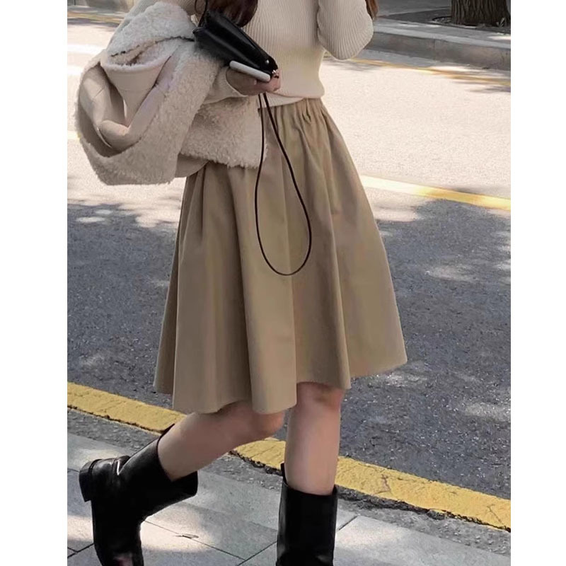 In Stock 2026 Spring New Product Ou*Ce Korean Dongdaemun Elastic Waist A-Line Skirt High Waist Umbrella Skirt Women's Skirt