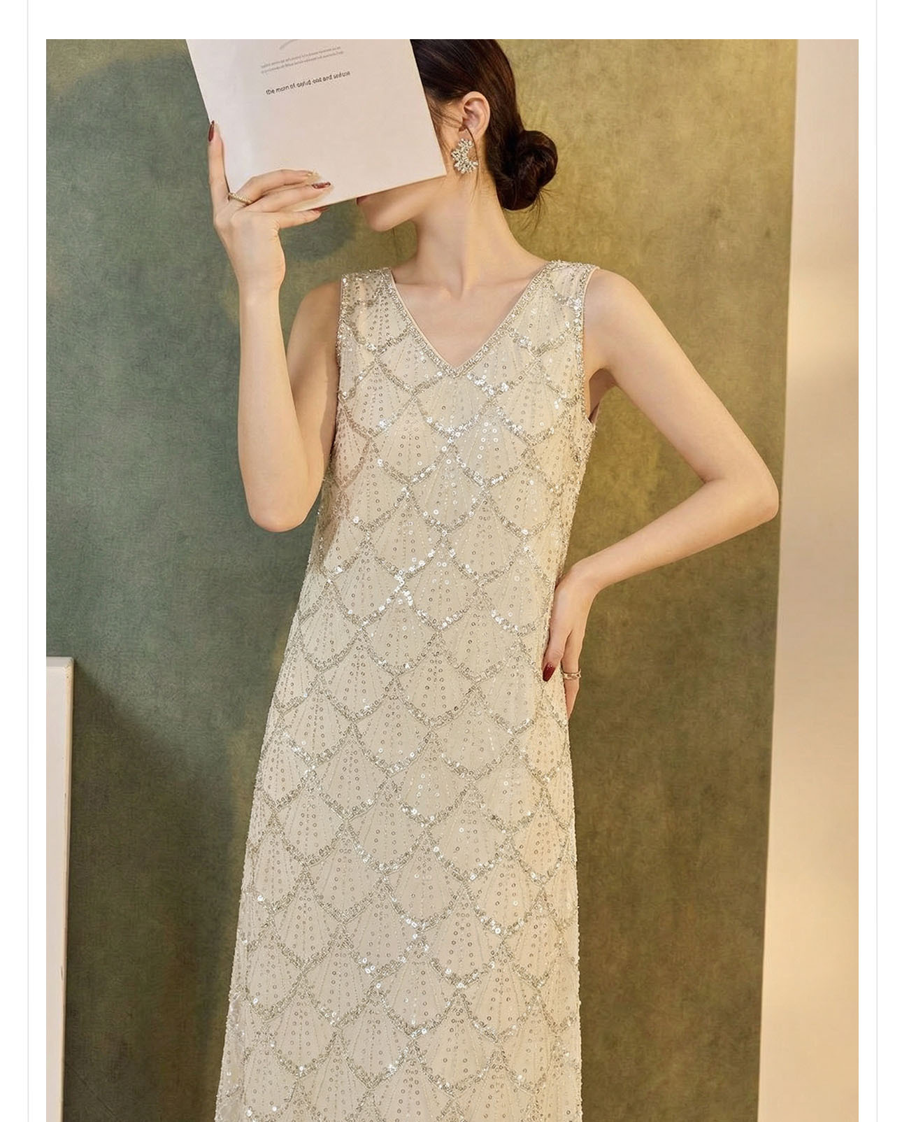 Váy không tay đính cườm cao cấp phong cách quốc phong mùa hè ZX P0232 — màu trắng ngà chi tiết 7