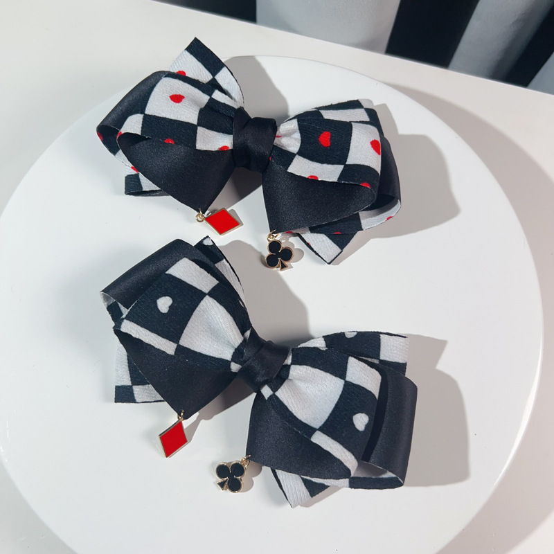 Personalidad transfronteriza estilo negro y blanco tablero de ajedrez Gins estilo de póquer corbata mujer y hombre corbata broche de arco de alta calidad image 4