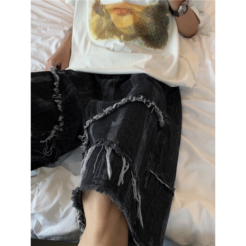 Fashionable Brand Handsome Tie-Dye Raw Edge Denim Shorts Men's High Street Cec Straight Loose Bf Casual Wide-Leg Five-Point Jodhpurs