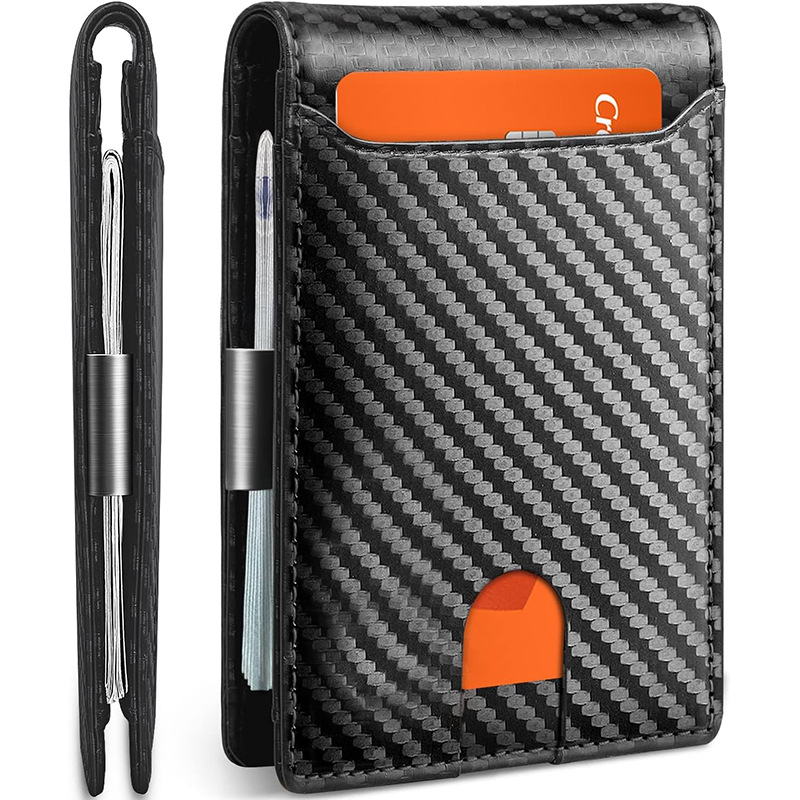 Cartera de hombre de alto nivel, bolso de tarjeta de cuero transfronterizo, bolso de tarjeta multiplaza, bolso de cuero RFID de fibra de carbono