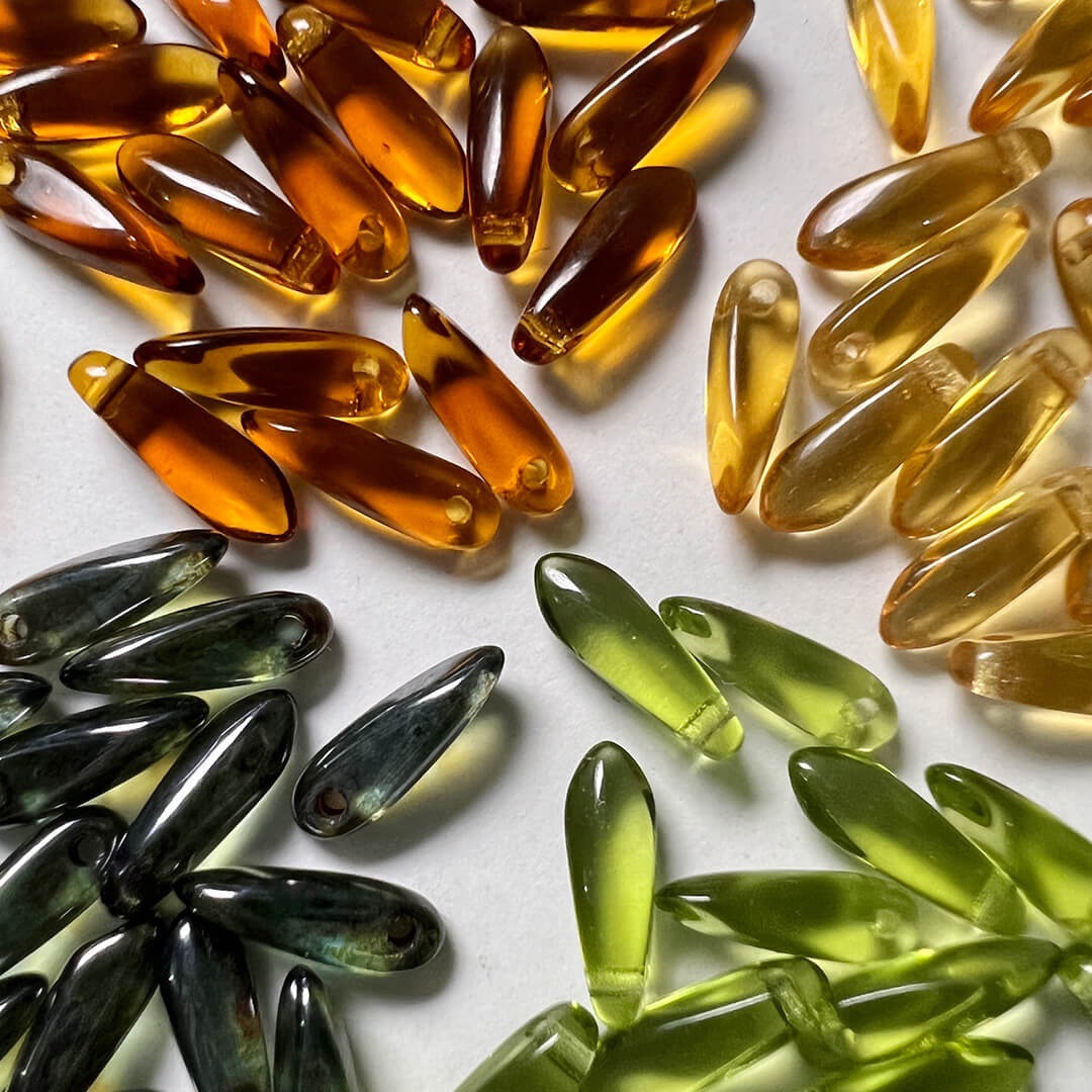 透棕黄绿mini剑珠 手作手工串珠材料捷克珠约3x11mm