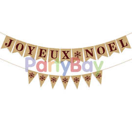圣诞节新款joyeux noel主题派对装饰 麻布燕尾三角拉旗 跨境专供