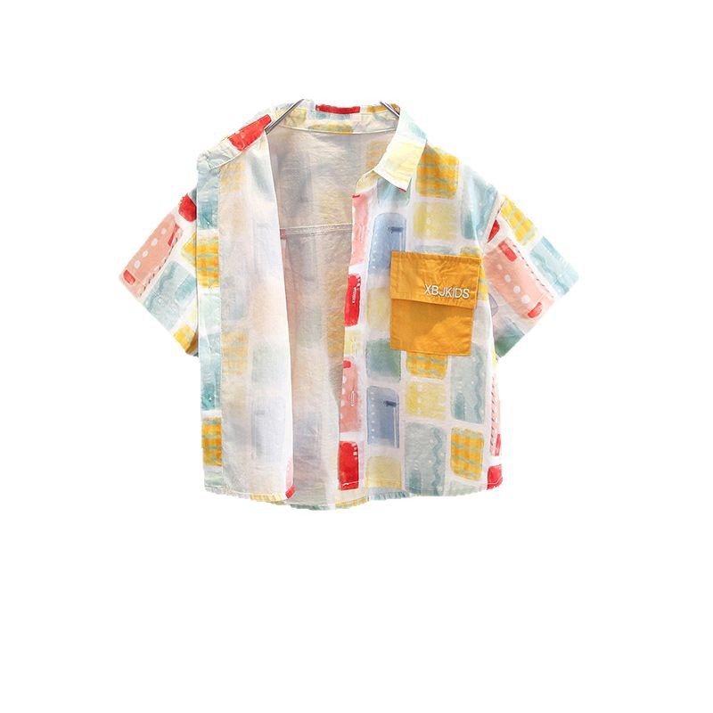 8022 Camisa de manga corta para niños 2025 Nuevo estilo para niños Camisa de flores de moda coreana Verano para niños Tops finos de moda