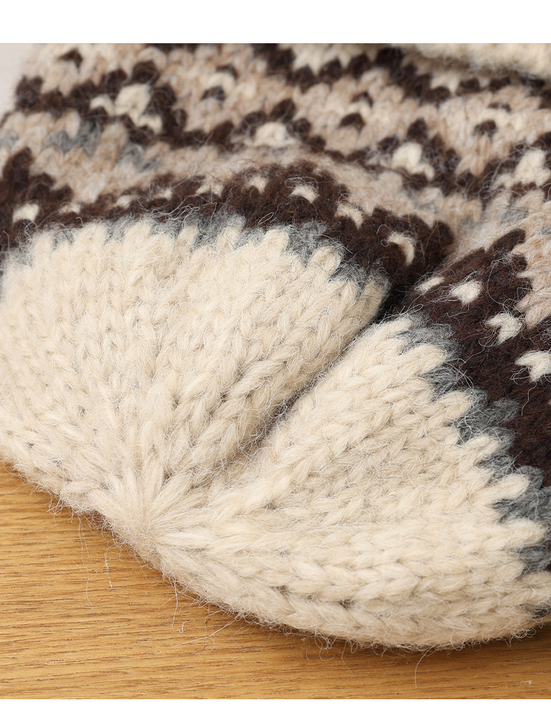 Etichetta in pelle stile Fair Isle con bordo arrotolato, maglia di lana, autunno inverno, retrò, snellente, natalizio, casual, antivento, caldo_voghion.com