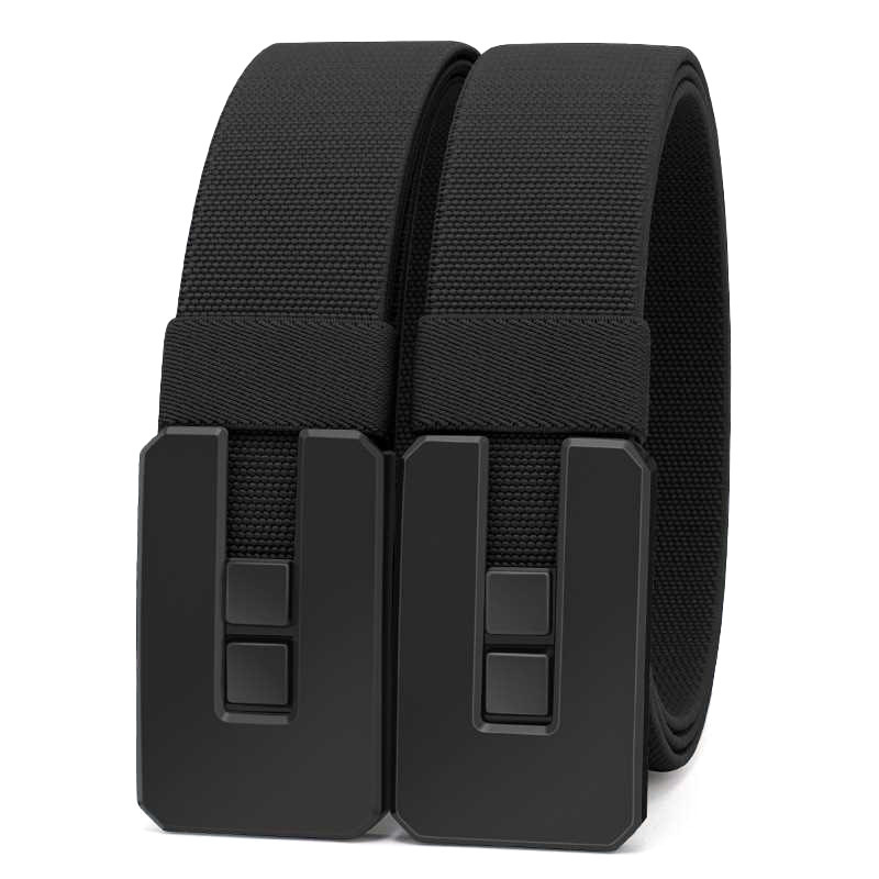 Guggeti Men's Belt with Push-Pull Buckle, Elastic Belt with Interlocking Buckle, Adjustable Woven Belt, Manufacturer's Ready Stock