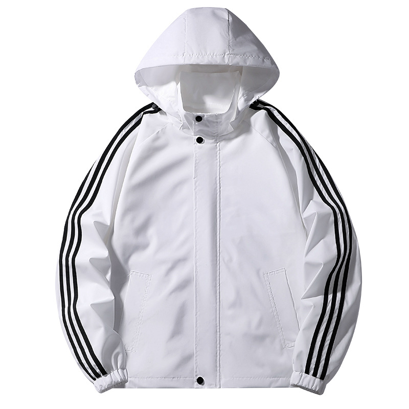 2024 Nueva chaqueta de los hombres de primavera con capucha tres barras chaqueta casual más tamaño cazadora Fábrica En Vivo al por mayor