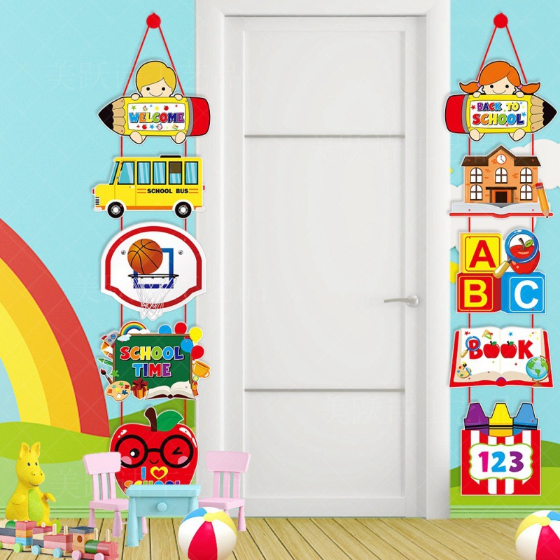 Nuevo regreso a la escuela decoración colgar la puerta del jardín de infantes colgar decoración de la puerta de la temporada de inicio de la fiesta decoración de los suministros