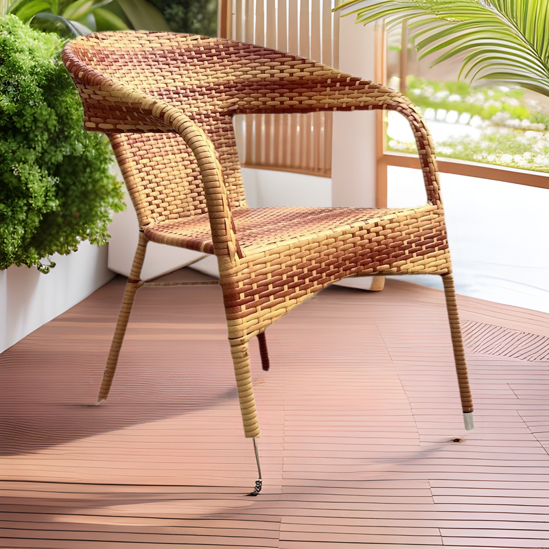Hand-Woven Outdoor Pe Rattan Seat Garden Courtyard Balcony Tea Back Chair Lightweight Courtyard Special Leisure