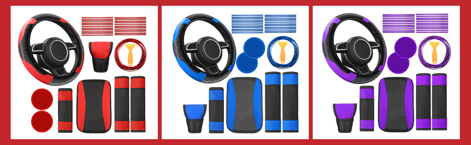 Cross-border hot-selling car steering wheel cover carbon fiber leather stall cover armrest box cushion shoulder pad 30 pieces suit wholesale
