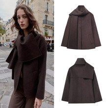 跨境外贸现货2025新款冬季女装时尚潮流羊毛混纺围巾短款大衣外套