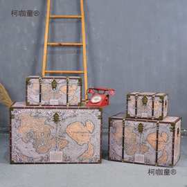 复古装饰收纳箱酒店会所茶几床头柜储物皮箱服装店橱窗道具麦太保