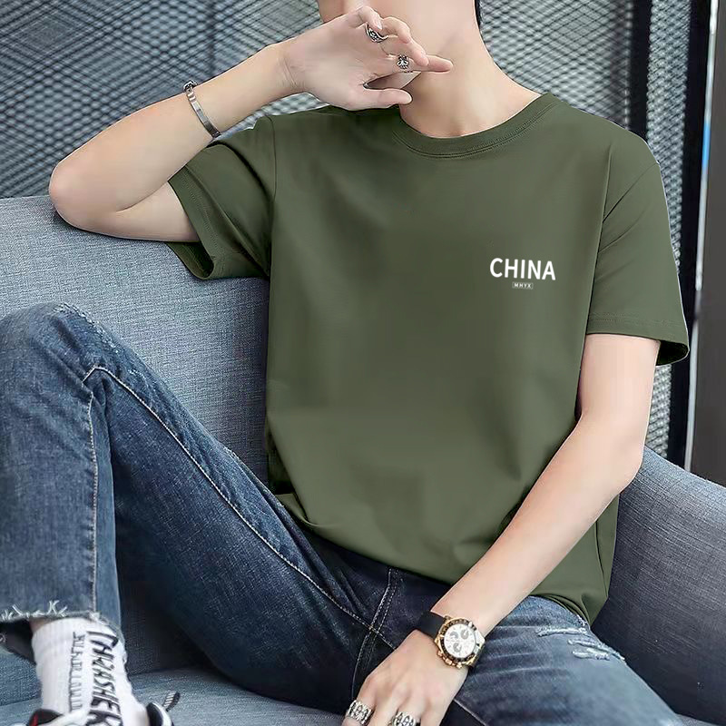 Camiseta de calidad de moda corta letra delgada manga corta Camiseta cuello redondo de los hombres de moda todo partido casual Top ropa de los hombres t