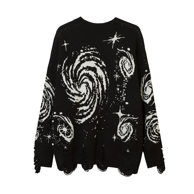 Europe and the United States in autumn and winter cross-border new star element rotating jacquard hole long sleeve sweater sweater wholesale