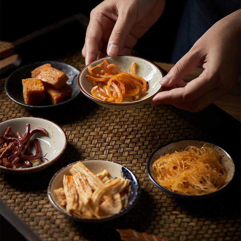 茶点盘釉下彩陶瓷调味碟小吃小菜圆形碟日式碟子复古手绘家用餐厅|undefined