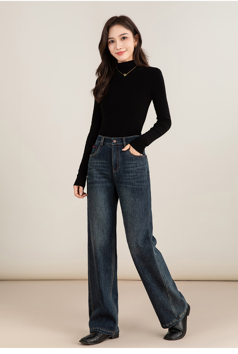 Quần jean nữ ống rộng dáng suông cổ điển — màu xanh denim chi tiết 7