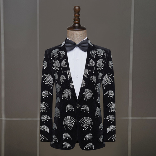 Male singer jazz dance bling blazers chorus velvet jackets host sequined dresses suit nightclub bar singer band stage performance dj ds coats for man