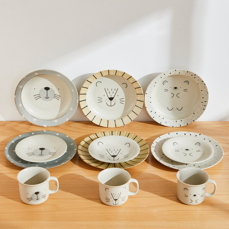 Japanese Imported Mino Ware Cute Animal Hedgehog Seal Rice Bowl Breakfast Plate Set Coffee Cup Curry Rice Plate