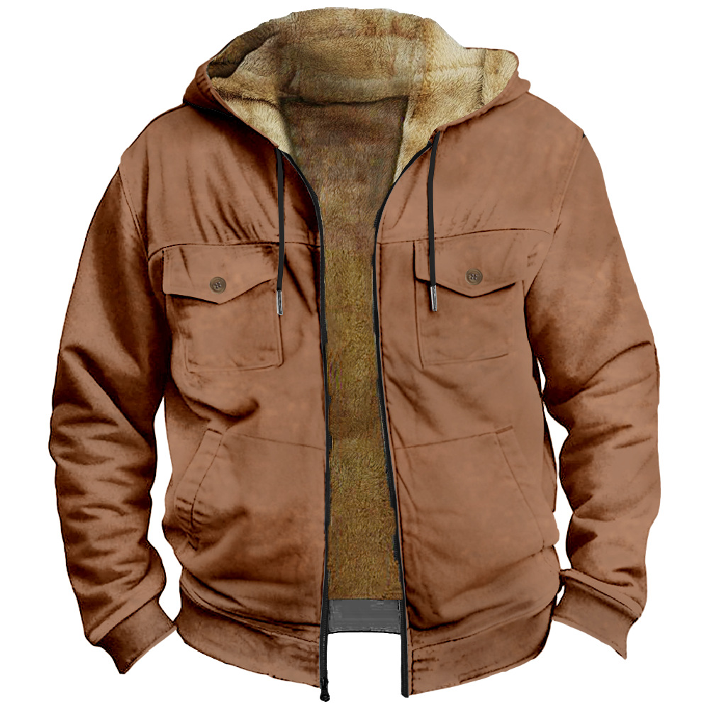 2023 transfronteriza europea y americana patrón de color sólido impresión 3D Impresión digital suéter con capucha forro marrón bolsillo algodón