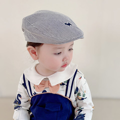 小狗條紋鴨舌帽春秋貝雷帽男女寶寶英倫鴨舌帽時尚嬰兒帽子鴨舌帽